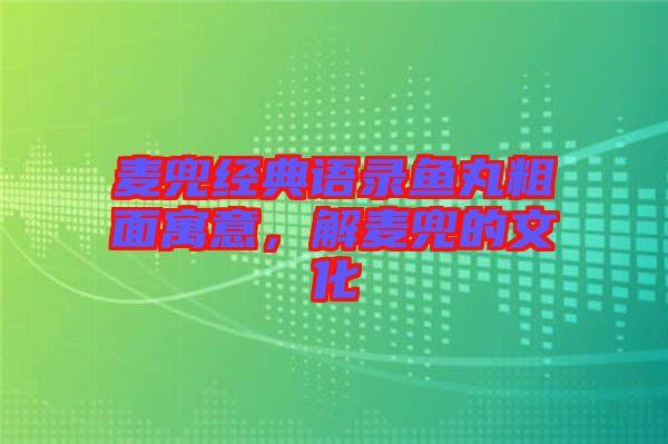 麥兜經典語錄魚丸粗面寓意，解麥兜的文化