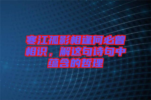 寒江孤影相逢何必曾相識，解這句詩句中蘊含的哲理