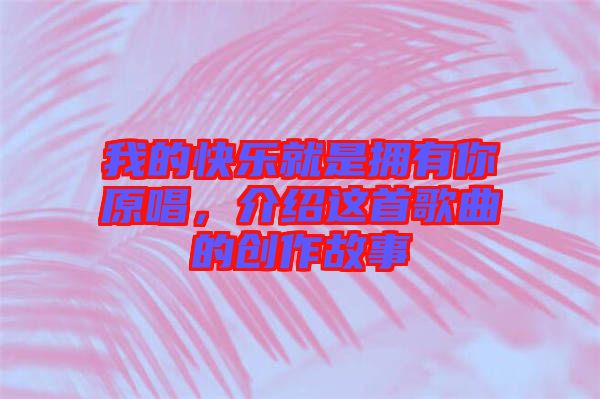 我的快樂就是擁有你原唱，介紹這首歌曲的創作故事