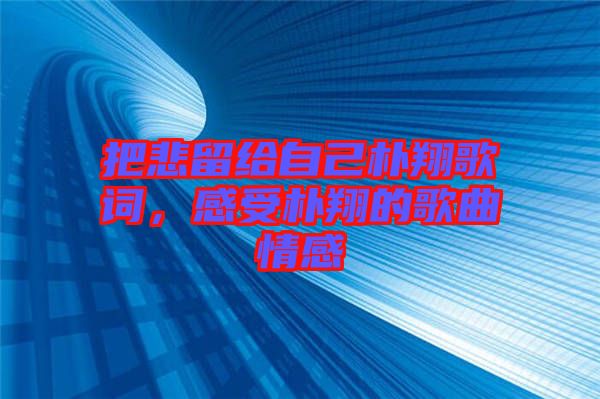 把悲留給自己樸翔歌詞，感受樸翔的歌曲情感